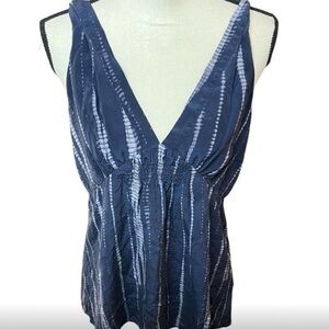 BANANA REPUBLIC Sleeveless Silk Blue Tye Dye Twist Strap Double V Neck Large